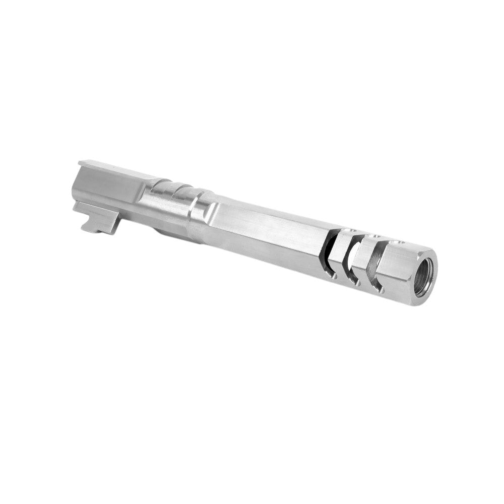 EDGE 'HEXA' Steel Threaded Outer Barrel - 5.1 - Silver Outer Barrels from EDGE - Shop now at Hi-Capa Hub Ltd