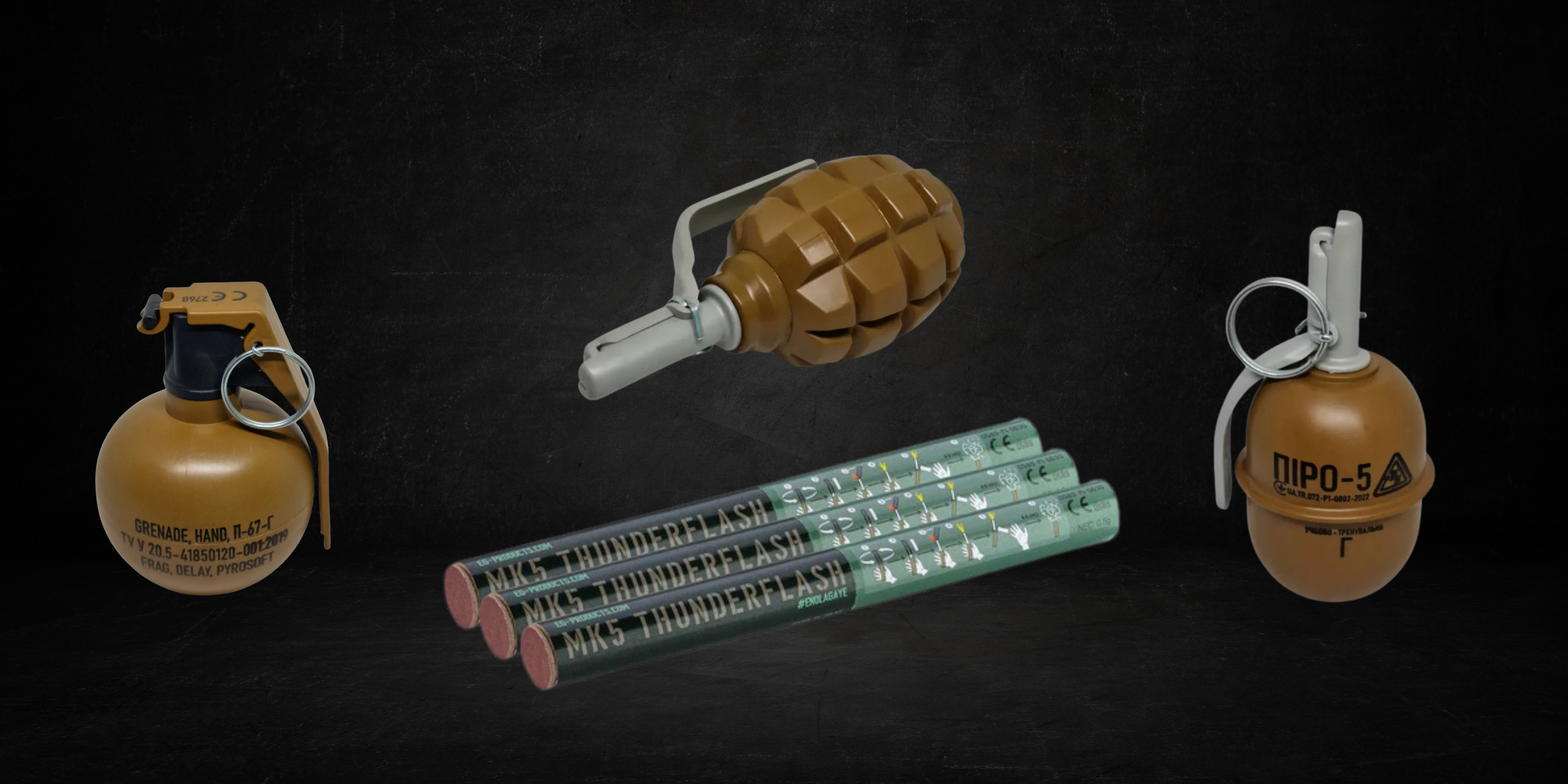 Airsoft pyro collection for CQB, woodland, and milsim gameplay